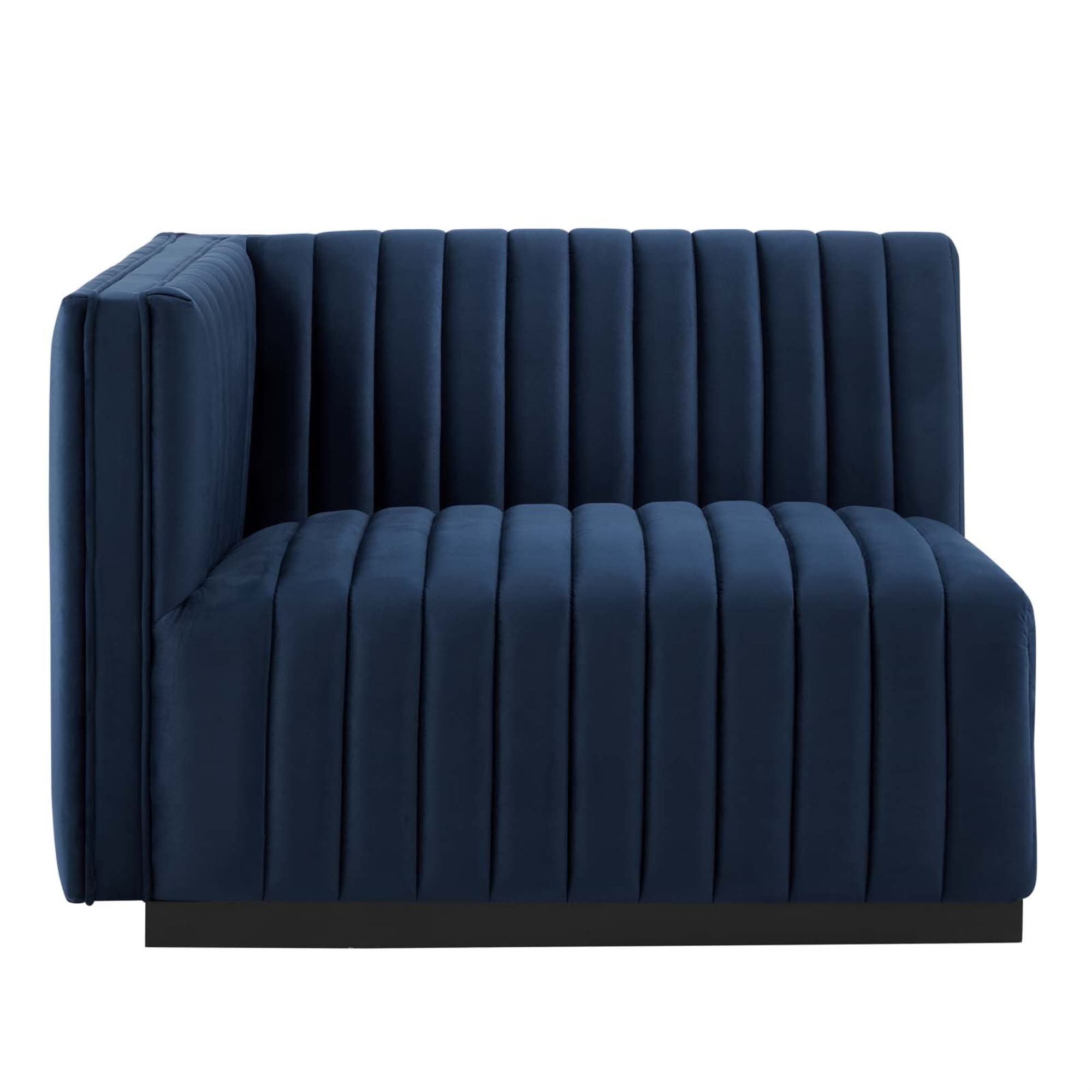 Modway Conjure Modern Channel Tufted Velvet Left-Arm Chair In Midnight Blue