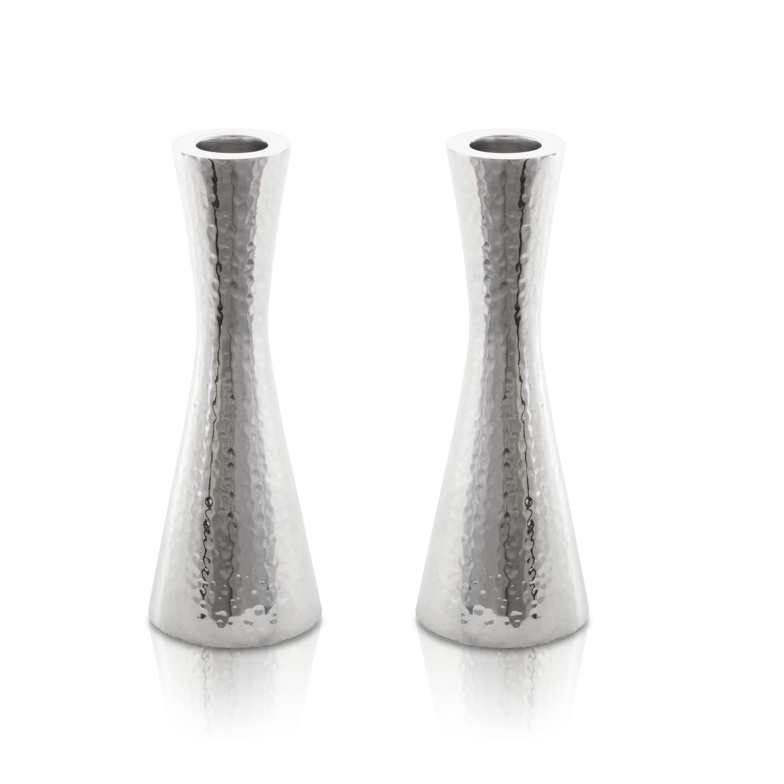 Yair Emanuel Modern Hammered Pillar Candle Holders | Shabbat Candlestick Holders | Minimal Tapered Design (Small 4.3 CX-1)