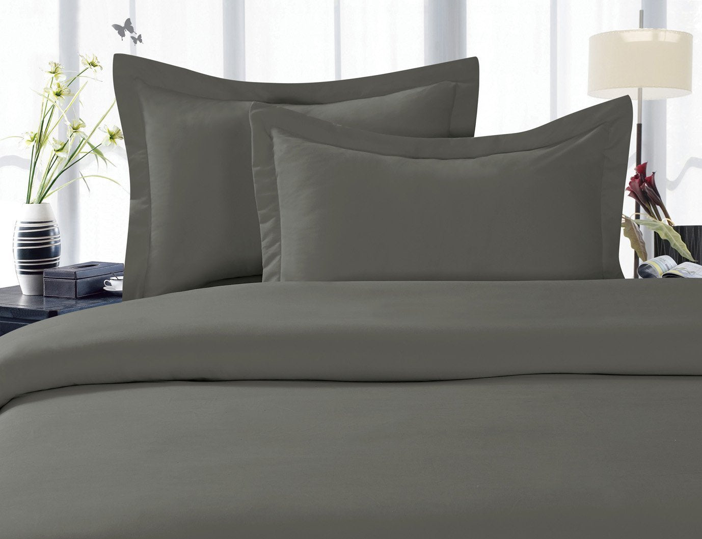 Elegant Comfort 1500 Premier Hotel Quality Super Soft Wrinkle Free 3-Piece Duvet Cover Set, Full/Queen - Gray