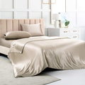 Satin Bed Sheets California King Size Sheets Set, Taupe Silk Sheets, 4 - Pieces Soft Bedding Set With 1 Deep Pocket Fitted Sheet