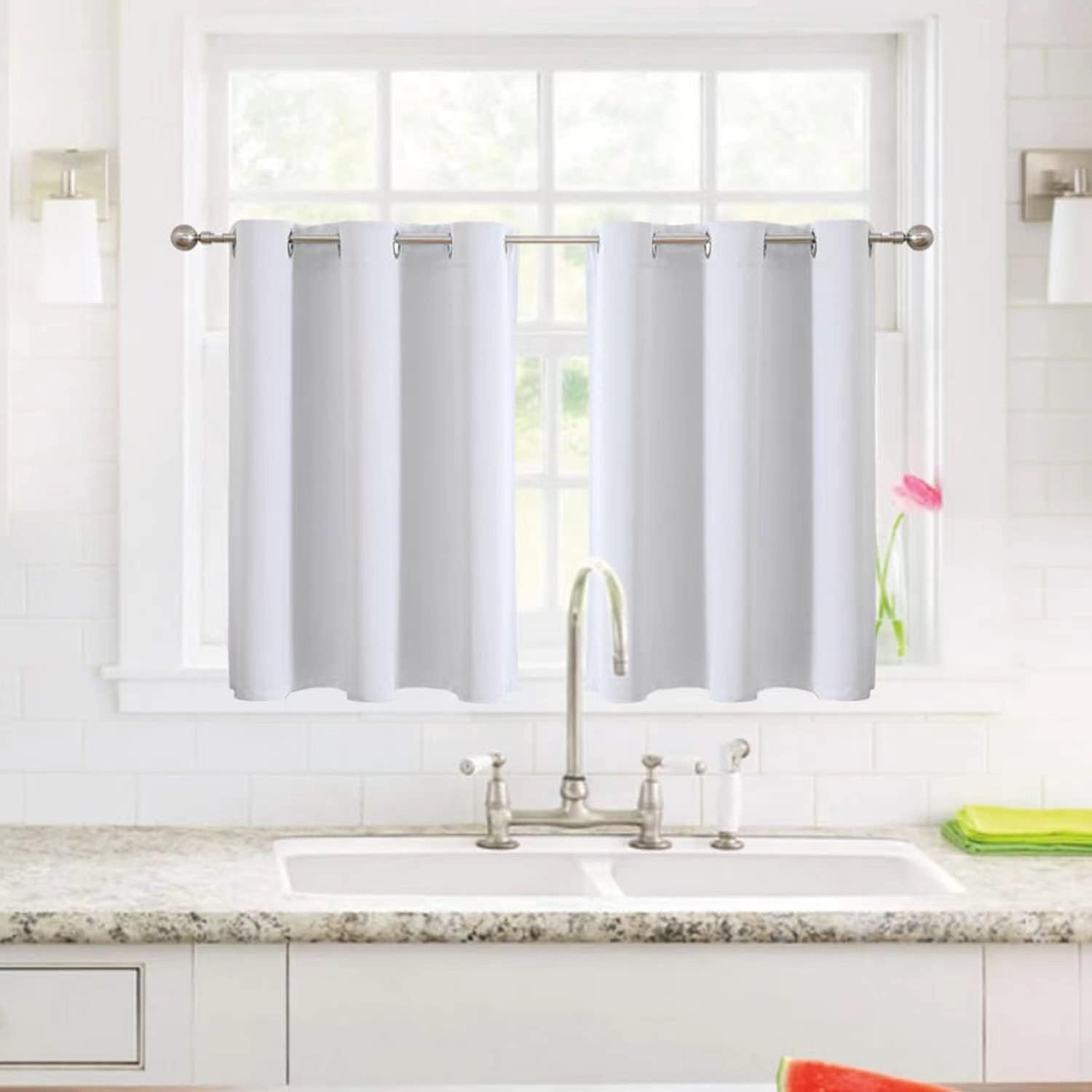 Ivaza Small Window Curtains For Kitchen And Bedroom,Ac Window  Grommet Short Black Out Curtains Pack Of 1 (3 Feet Size) White
