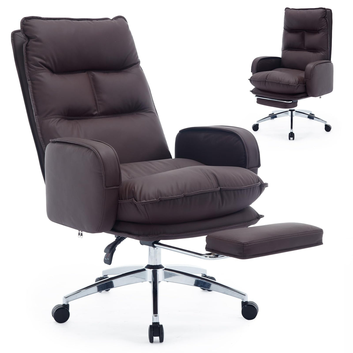 Big And Tall Office Chair 500Lbs Executive Chair Leather Wide Seat Office Work Chair High Back Home Office Task Chair With Foot