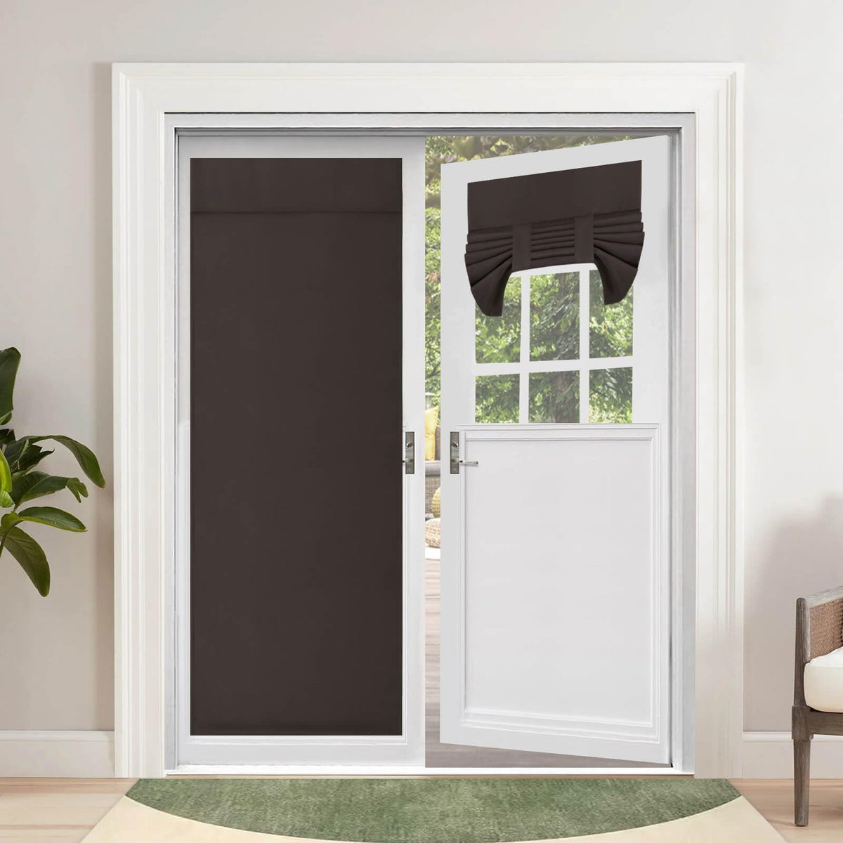 Outdoorlines Blackout French Door Curtains, Privacy Thermal Insulated Tie Up Glass Shades, Easy To Install Tricia Window Drapes, Front Door Curtain, W26 X L80 Inch, Dark Brown, 1 Panel
