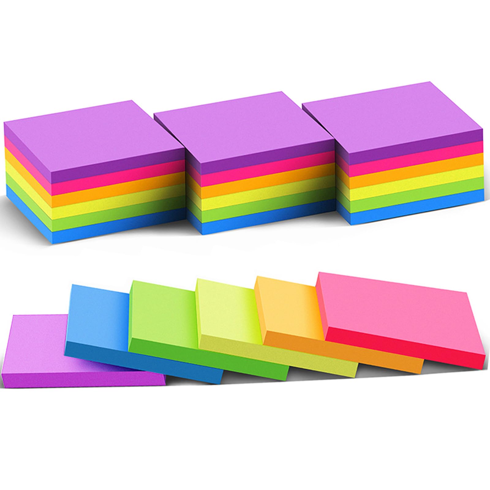 (24 Pack) Sticky Notes 3X3 In Post Bright Stickies Colorful Super Sticking Power Memo Pads, Strong Adhesive, 74 Sheets/Pad
