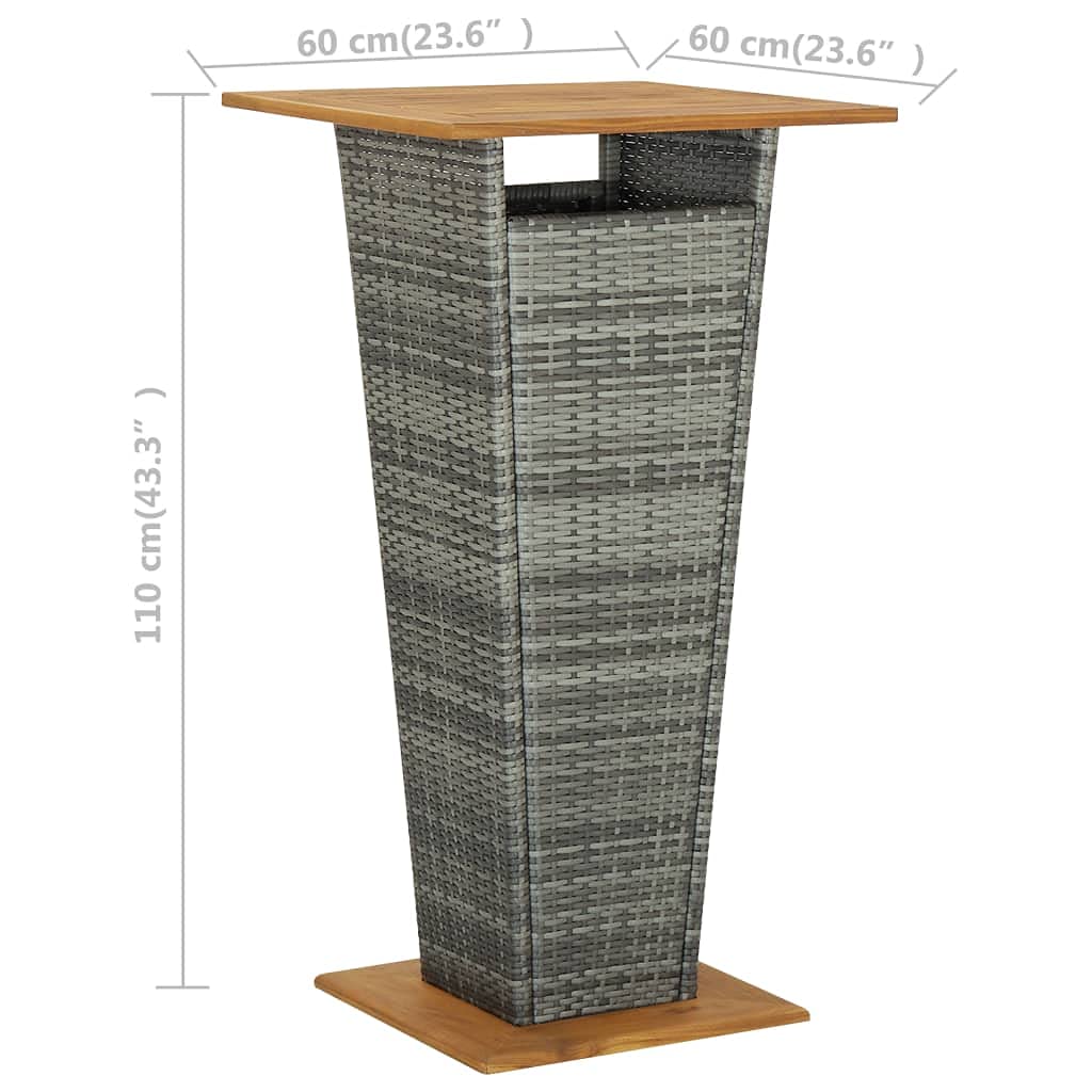 vidaXL 5-Piece Patio Bar Set in Gray - Weather-Resistant PE Rattan and Powder-Coated Steel Frame with Acacia Wood Tabletop - Easy to Assemble