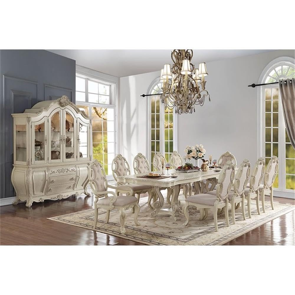 Acme Ragenardus Wooden Extendable Pedestal Dining Table in Antique White