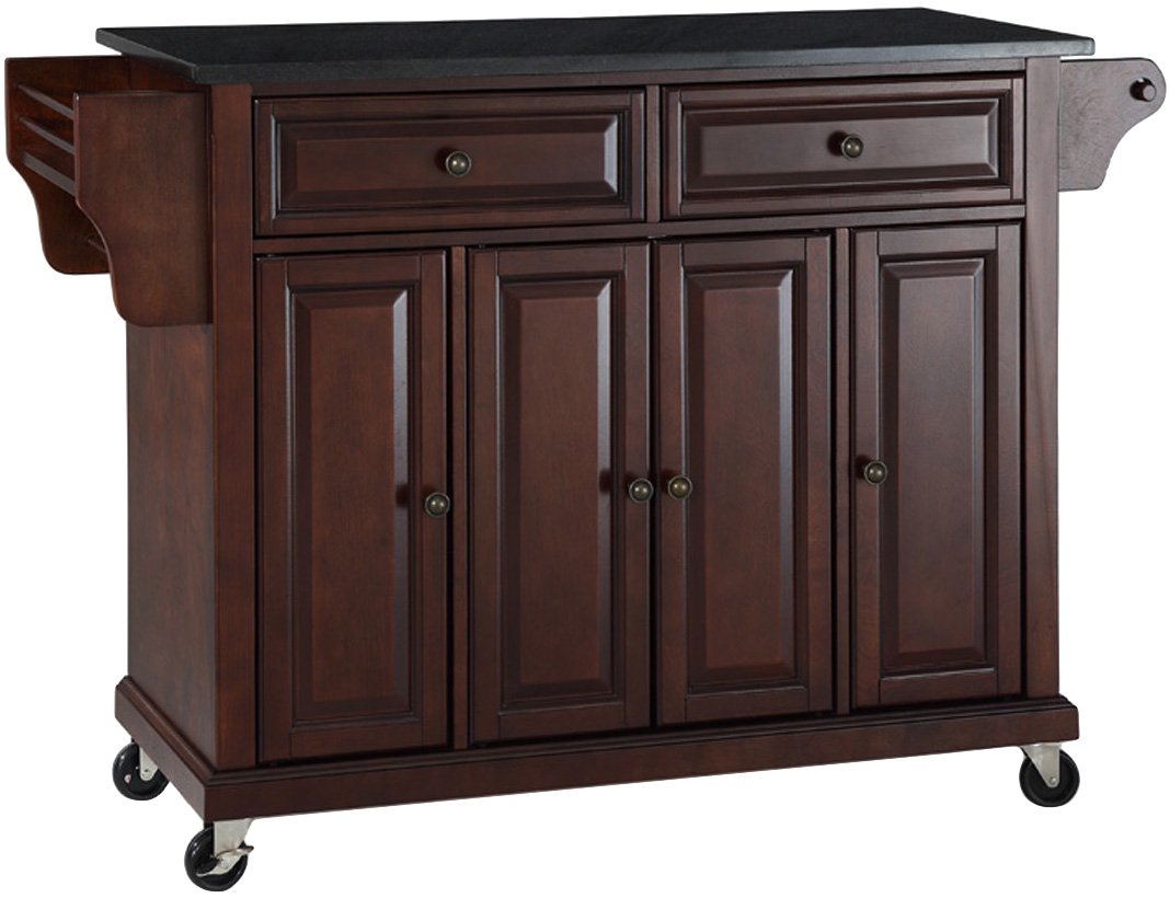 Crosley Furniture Full Size Granite Top Rolling Kitchen Island Storage Cart, Microwave Stand, Spice Rack, Mahogany