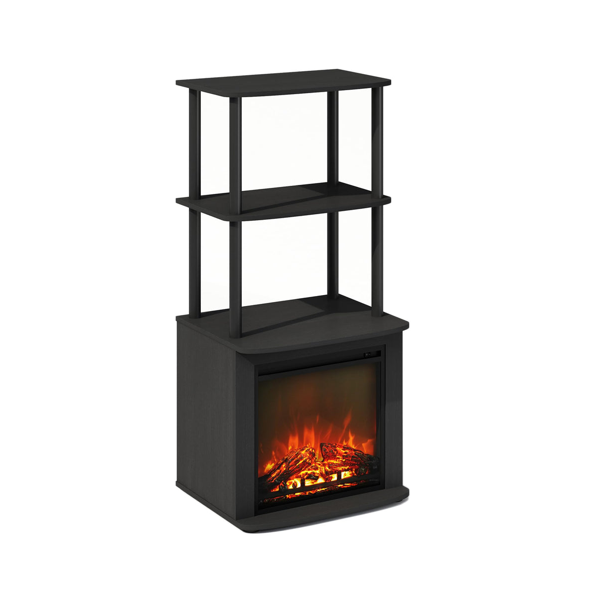 Furinno Turn-N-Tube 2-Tier Tall Side Table Display Rack With No Heat Decorative Electric Fireplace Insert, Americano/Black