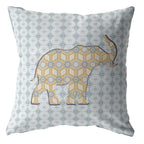 HomeRoots Yellow On Light Blue Broadcloth 16' Blue Yellow Elephant Indoor Outdoor Zip Throw Pillow