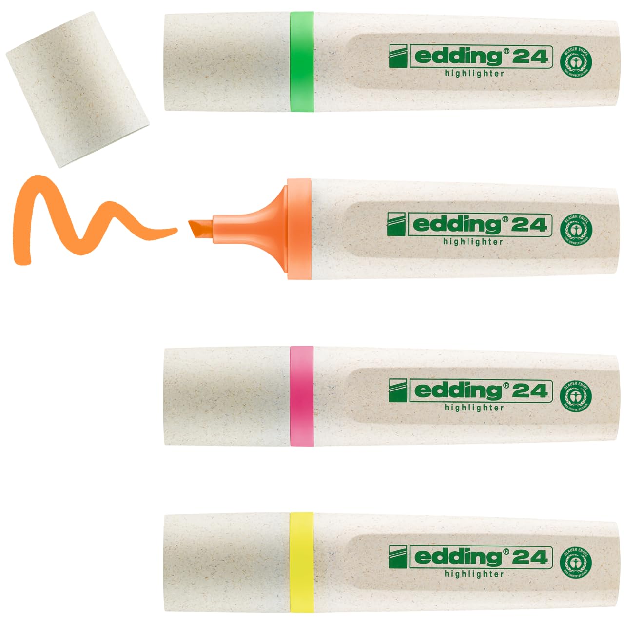 Edding 24 Ecoline Highlighter - Set Of 4 - Yellow, Orange, Pink, Green - Chisel Nip 2-5 Mm - For Quick And Easy Marking And High