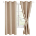 Hiasan Blackout Curtains For Bedroom, 42 X 63 Inches Length - Thermal Insulated & Energy Saving Window Curtains For Living Room, 2 Drape Panels Sewn With Tiebacks, Beige