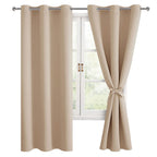 Hiasan Blackout Curtains For Bedroom, 42 X 63 Inches Length - Thermal Insulated & Energy Saving Window Curtains For Living Room, 2 Drape Panels Sewn With Tiebacks, Beige