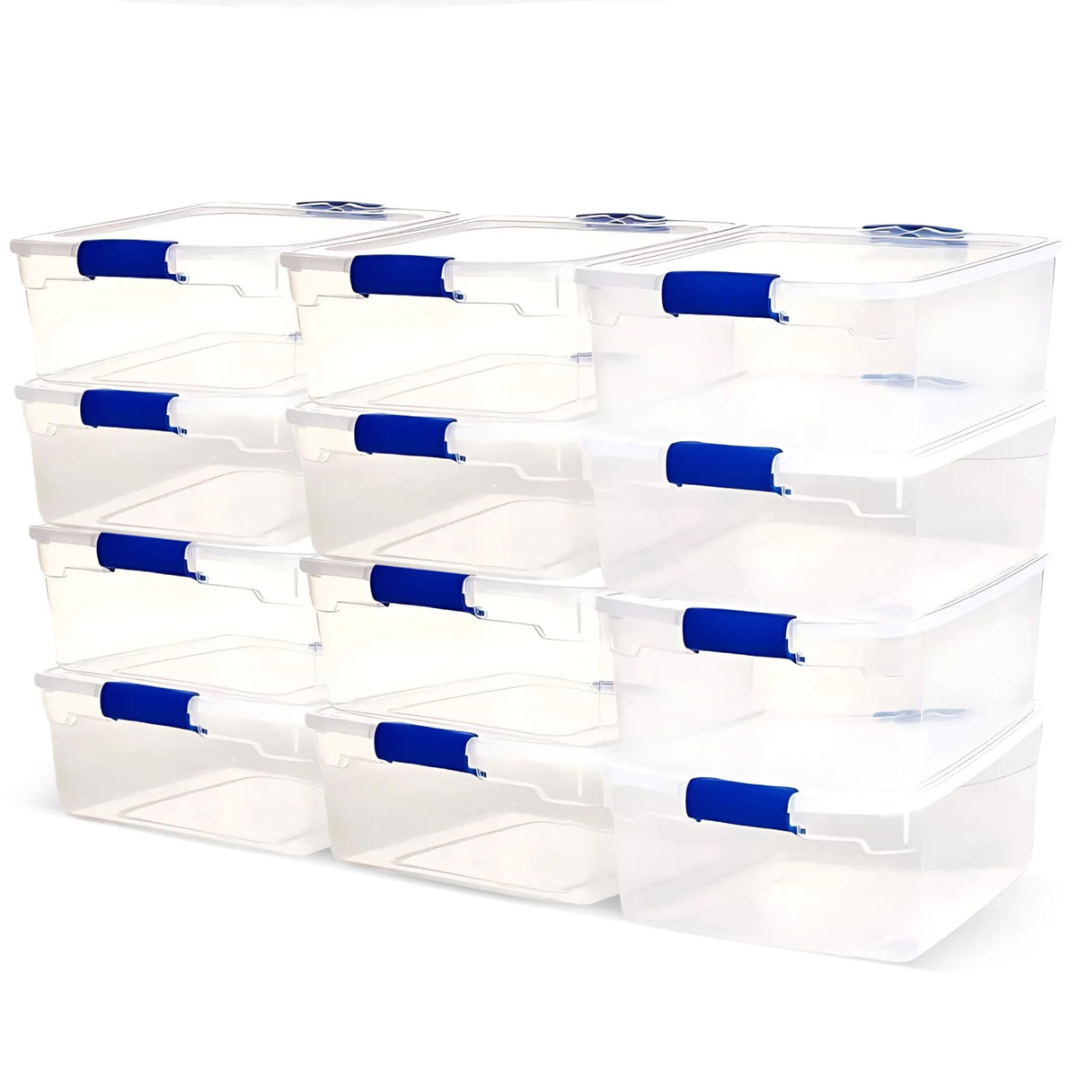 HOMZ Secure Latch, Clear Plastic Storage Organizer Bins, 15.5 Qt, 12 Pack