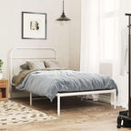 vidaXL Metal Bed Frame with Headboard - White Single Bed 39.4"x78.7" - Sturdy Steel Construction, Storage Space, Elegant Design