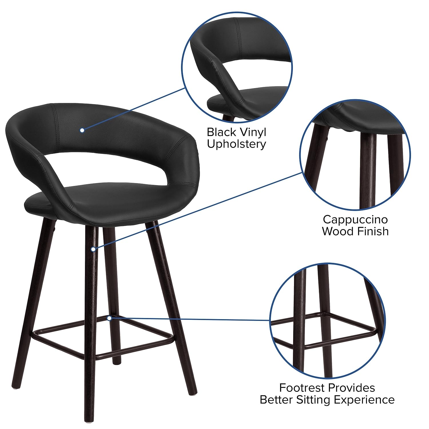 Flash Furniture Brynn Series 24'' High Contemporary Cappuccino Wood Counter Height Stool In Black Vinyl