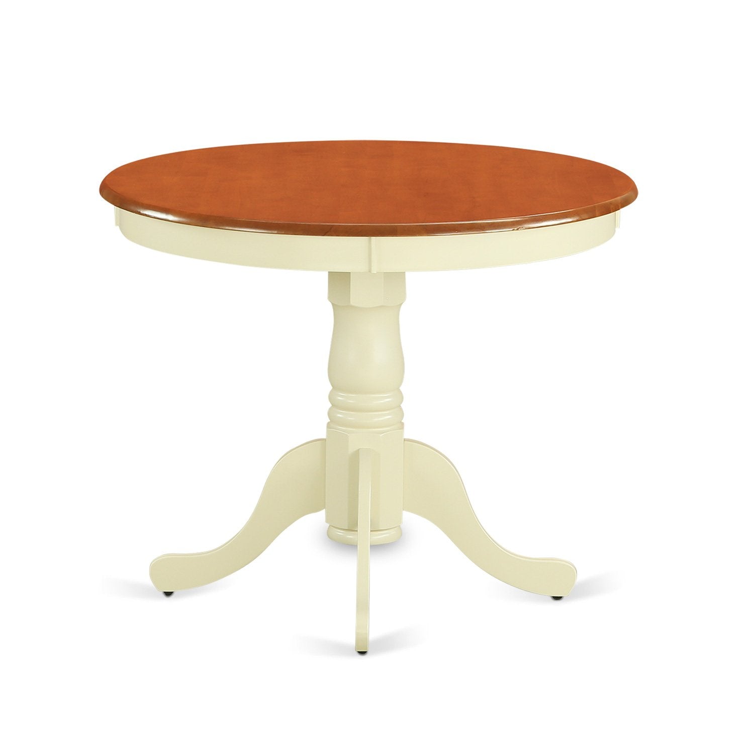 East West Furniture ANTI3-WHI-W 3 Piece Dining Table Set for Small Spaces Contains a Round Kitchen Table with Pedestal and 2 Dining Chairs, 36x36 Inch, Buttermilk & Cherry