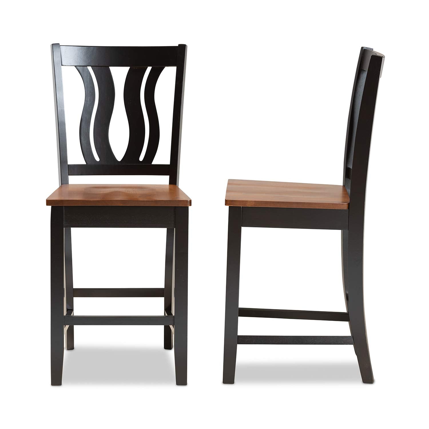 Baxton Studio Fenton Modern and Contemporary Transitional Two-Tone Dark Brown and Walnut Brown Finished Wood 2-Piece Counter Stool Set