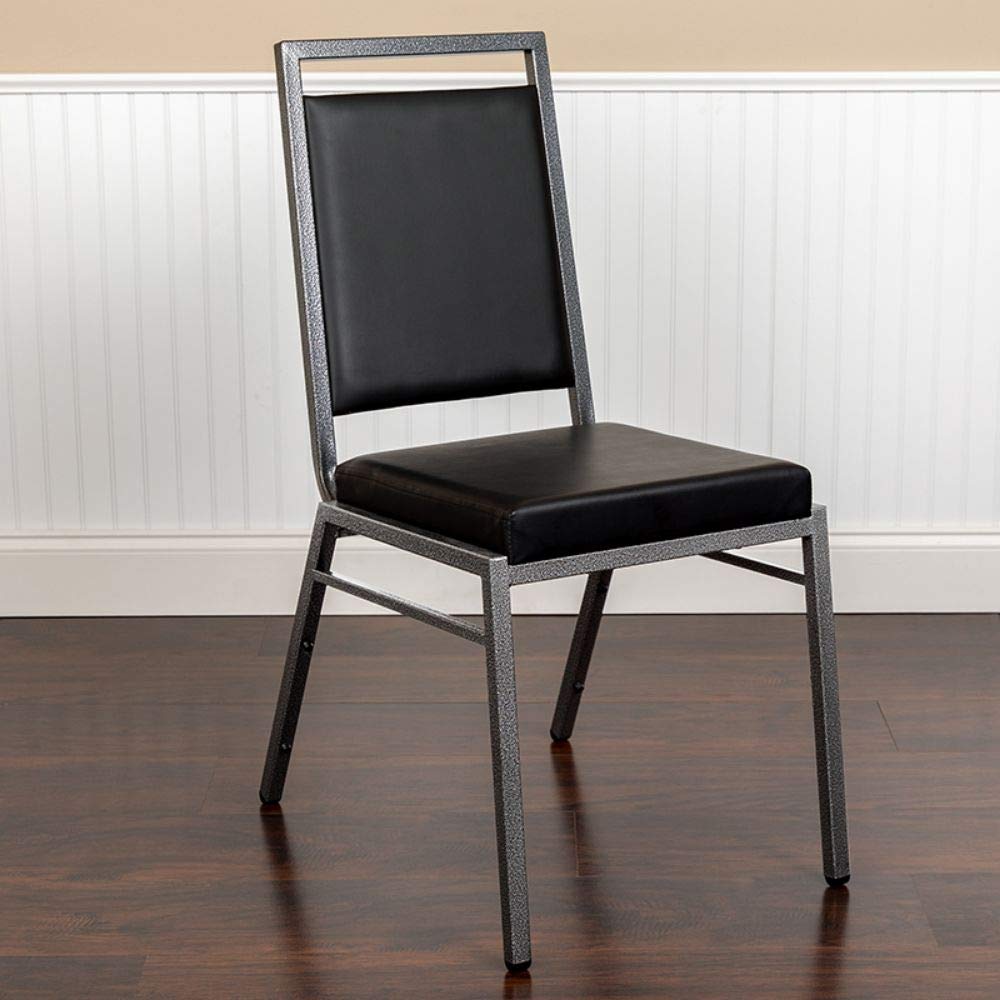 Flash Furniture Hercules Series Square Back Stacking Banquet Chair In Black Vinyl With Silvervein Frame