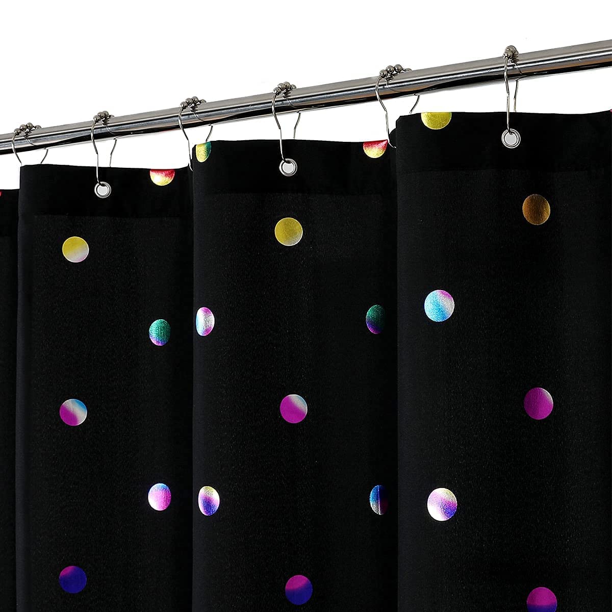 Black Shower Curtain For Bathroom Colorful Gradient Polka Dots Pattern Metallic Printed Water- Resistant Shower Curtain Soft Mic