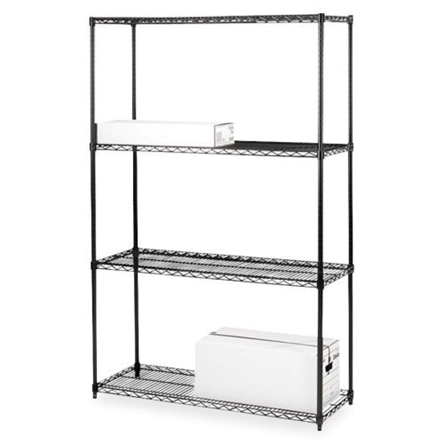 Lorell Starter Shelving Unit, 4 Shelves/4 Posts, 36 By 18 By 72-Inch, Black