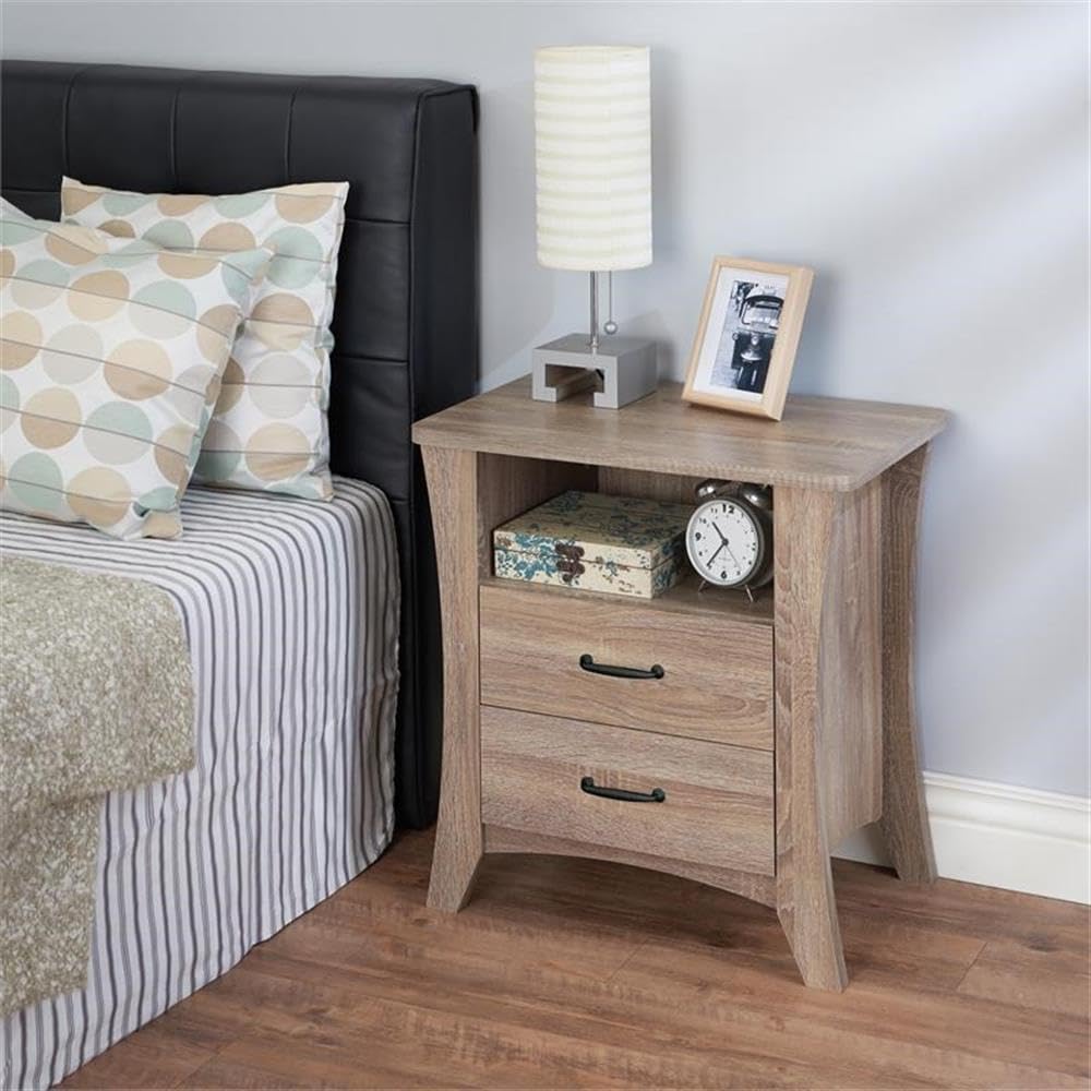 Acme Colt Wooden 2-Drawer Nightstand With Open Shelf In Rustic Natural