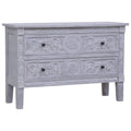 vidaXL FarmhouseStyle Sideboard  Solid Mahogany Wood with Gray Wash Finish and Two Drawers  35.4x11.8x23.6