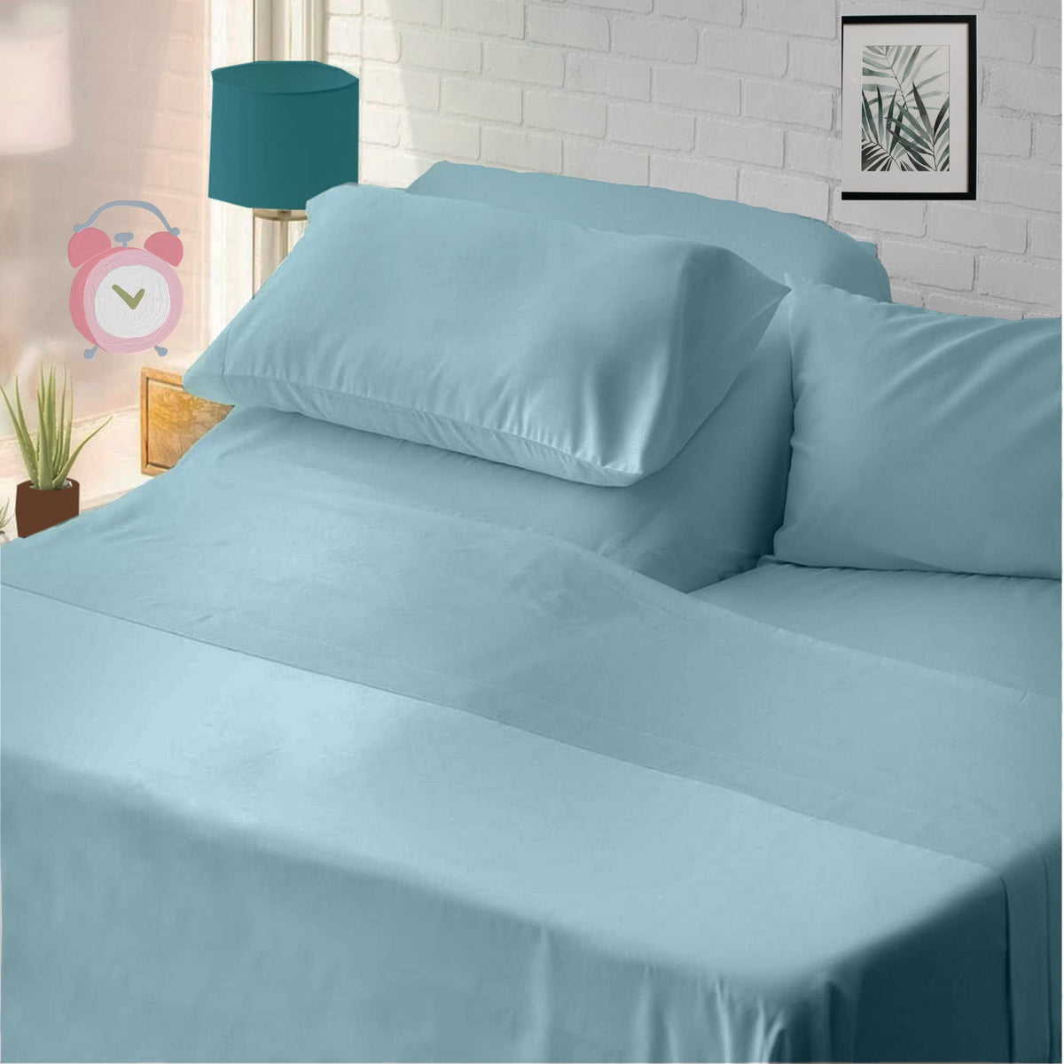 Cottingon,Premium 400 Tc 100% Egyptian Cotton,Flex Top King Sheets For Sleep Number Beds 16' Deep,King 34' - Light Blue