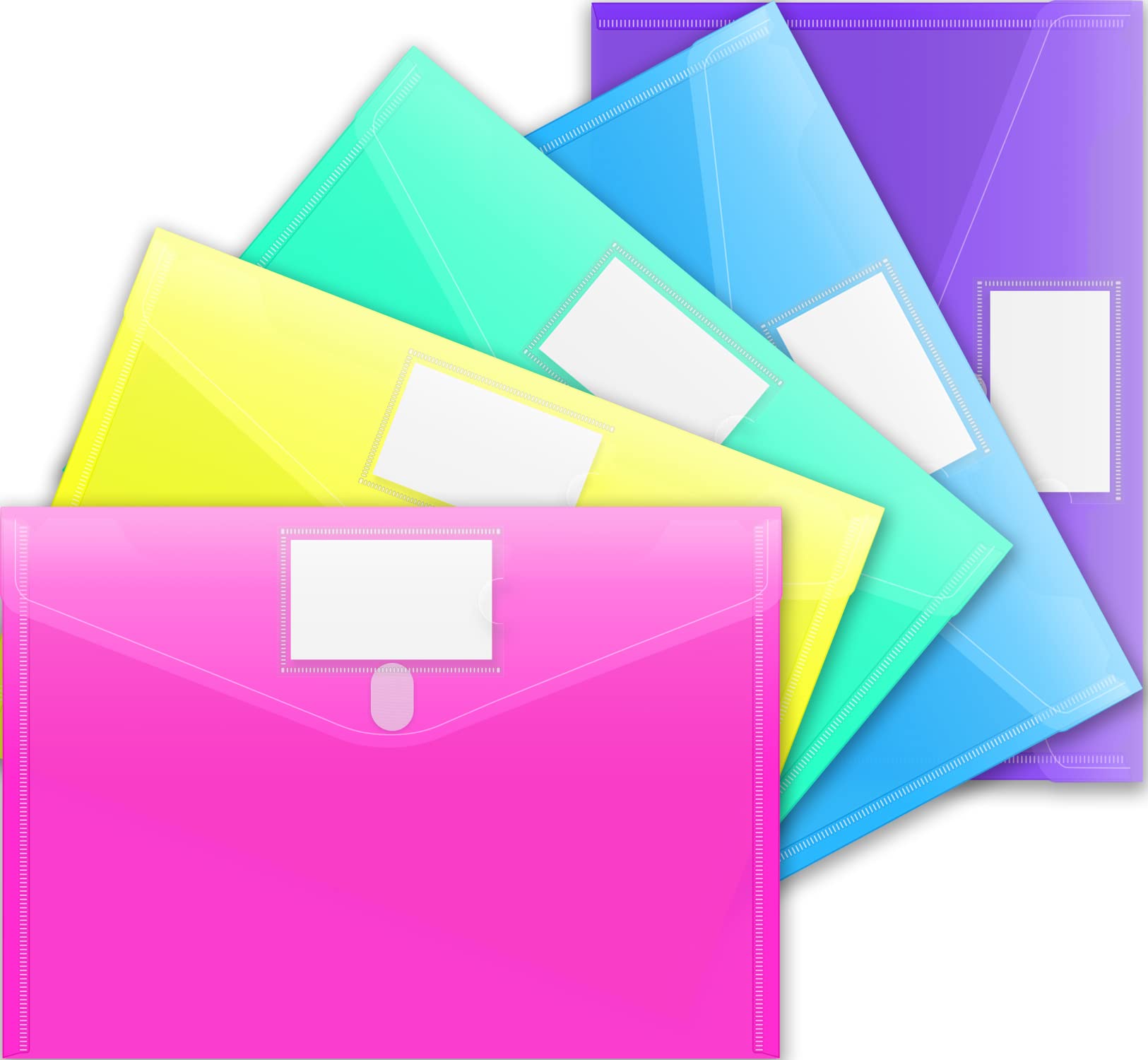 Sooez 5 Pack Plastic Envelopes Poly Envelopes, Clear Document Folders Plastic File Folders Us Letter A4 Size File Envelopes With
