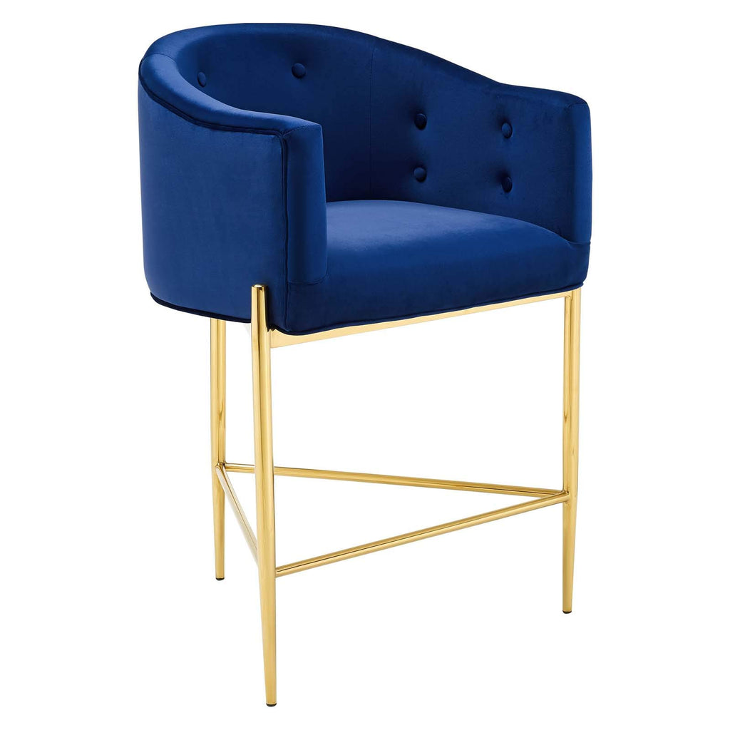 Modway Savour Tufted Performance Velvet Counter Stool Set Of 2, Navy