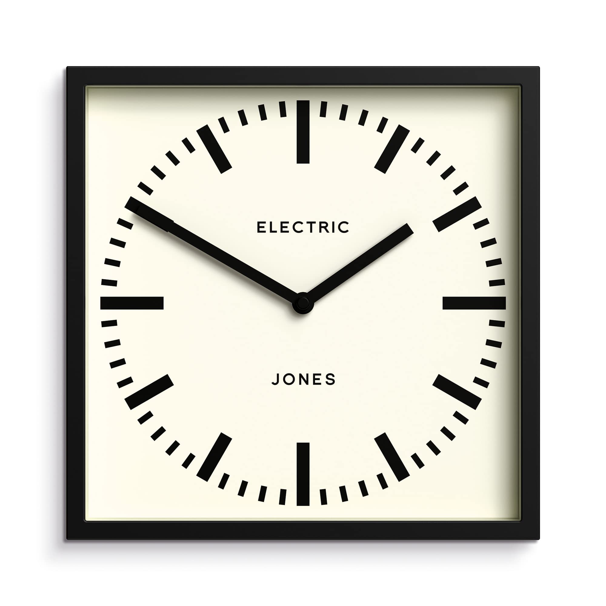 JONES CLOCKS Box Wall Clock - Square Station Dial - Kitchen Office D  cor - 9.8 x 9.8in - Black