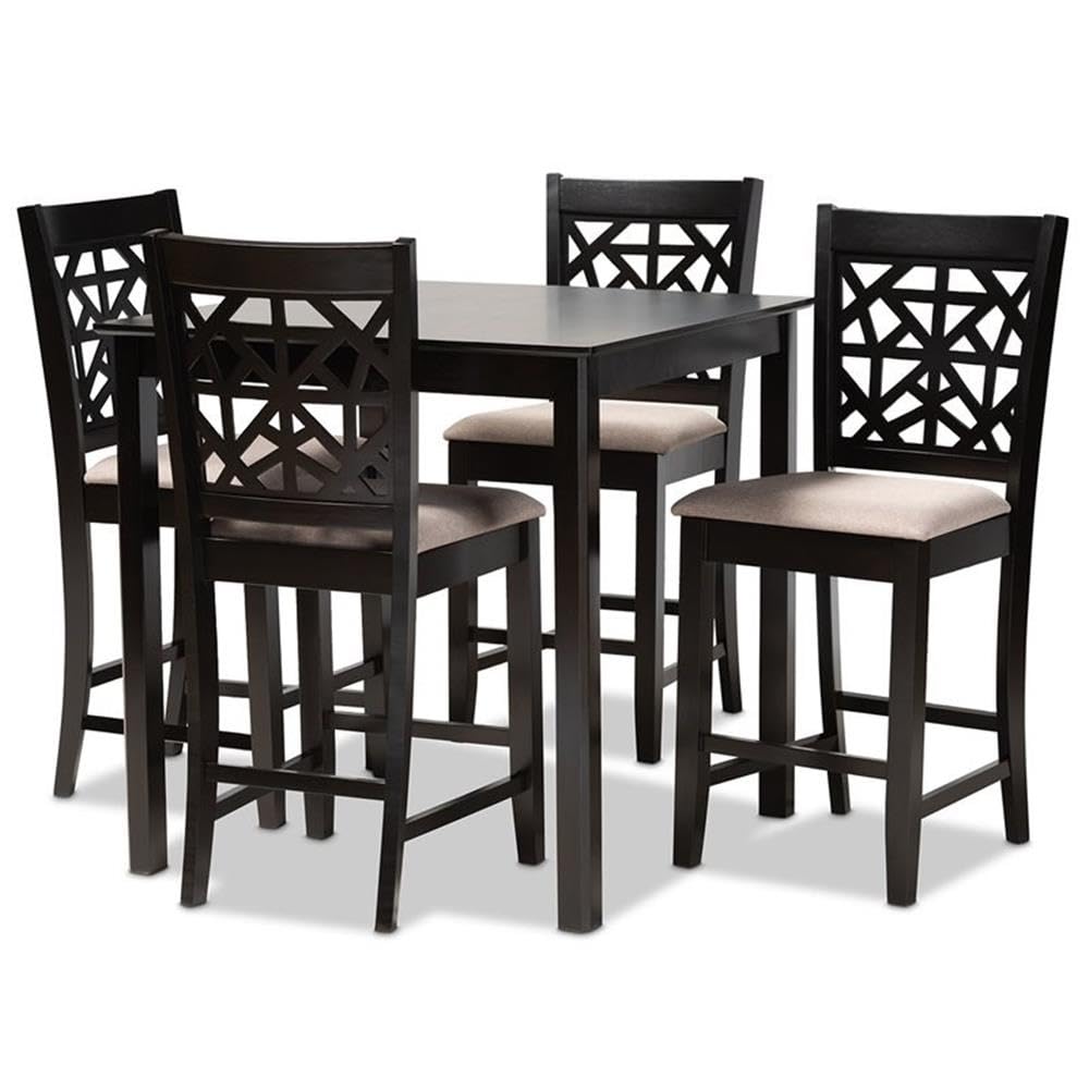 Baxton Studio Devon Sand Upholstered Espresso Finished Wood 5-Piece Pub Set
