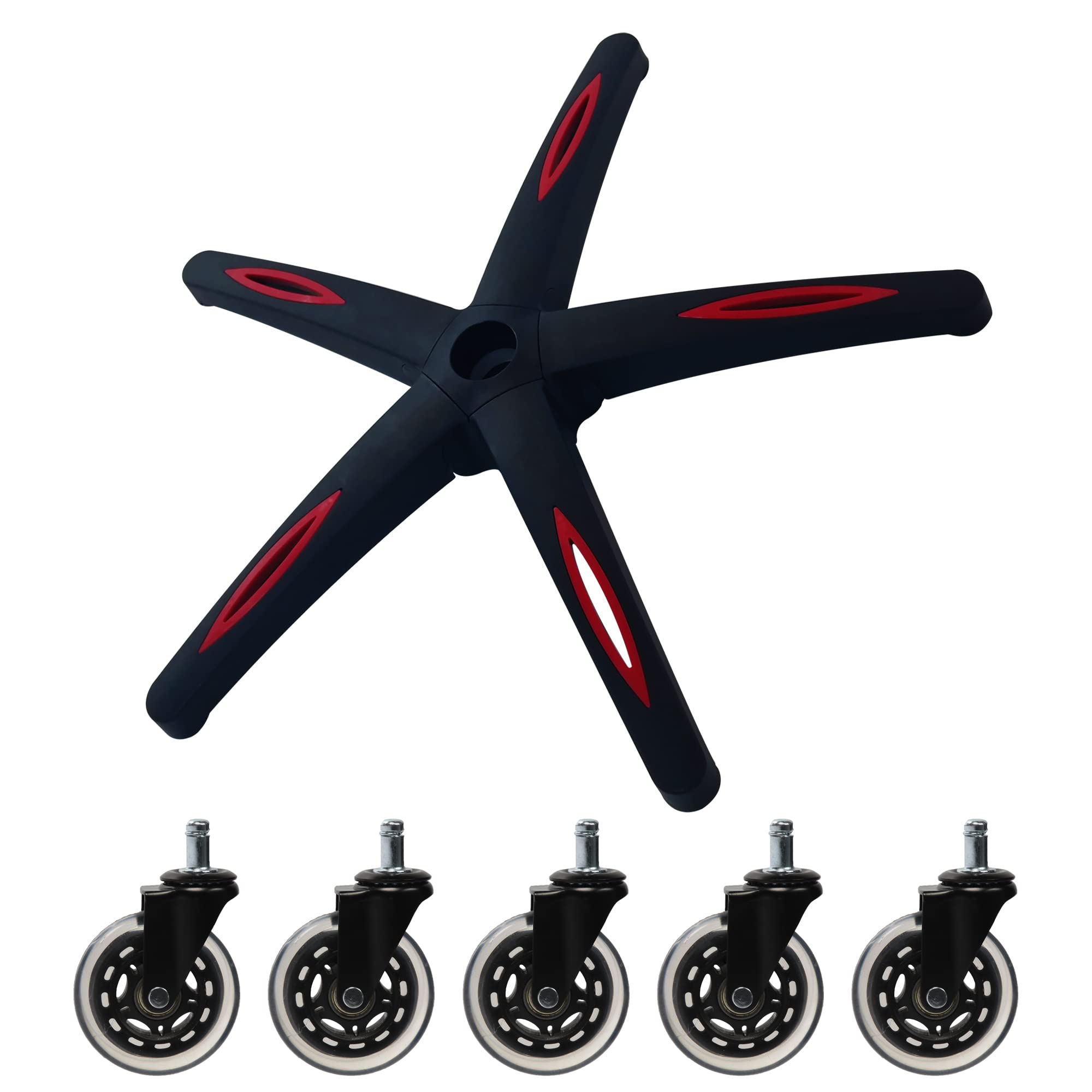 Frassie 28 Inch Nylon Gaming Chair Base With 5 Casters, Heavy Duty Boss Office Chair Base Part Replacement (Red)