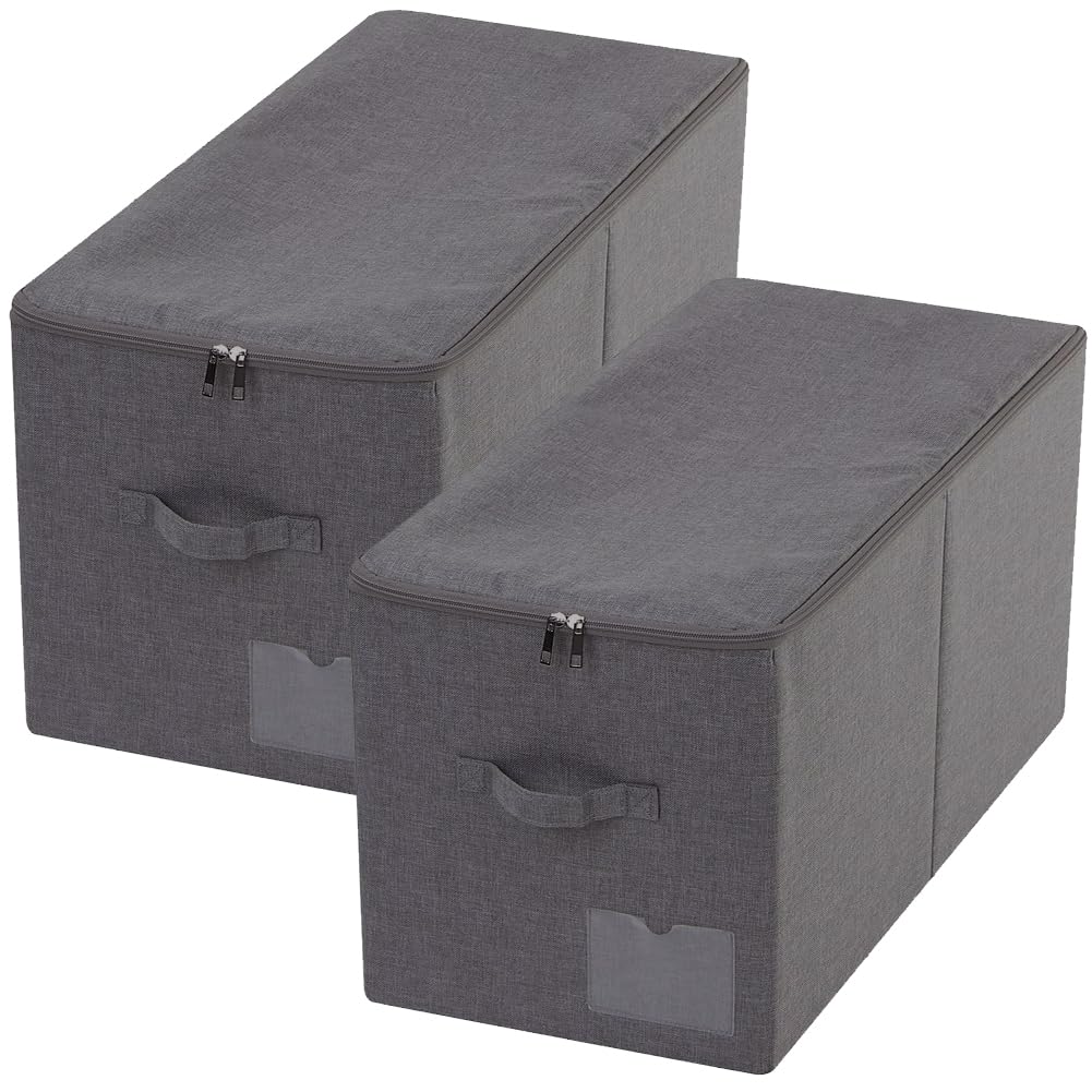 Pack of 2, Folding Clothing Wardrobe Storage Bins with Dust proof Lid, Large Size Storage Baskets for Bedroom Closet, Wardrobe O