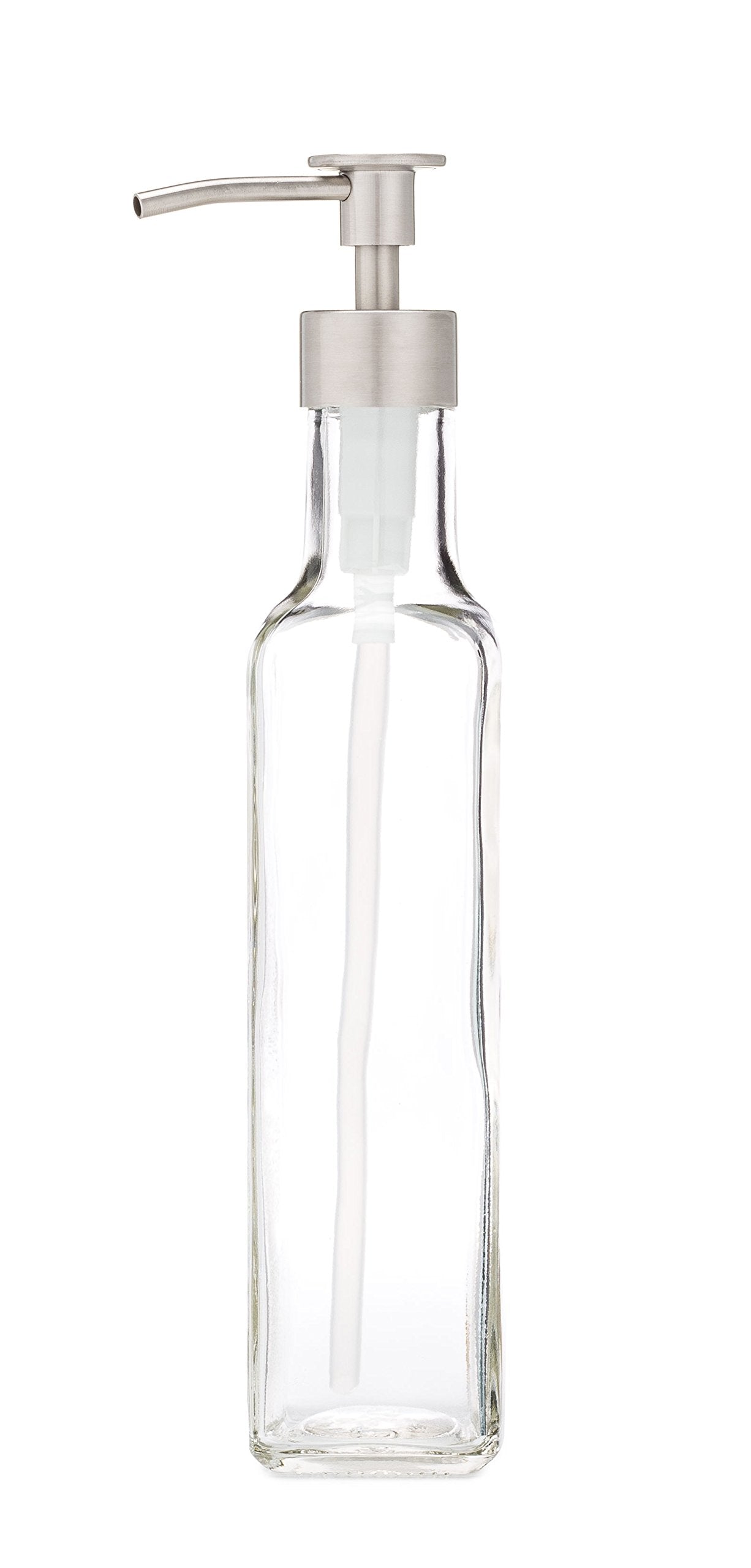 Rail19 French Vessel Glass Soap Dispenser with Metal Pump - Refillable Hand Soap, Lotion & Sanitizer for Sinks and Small Counter
