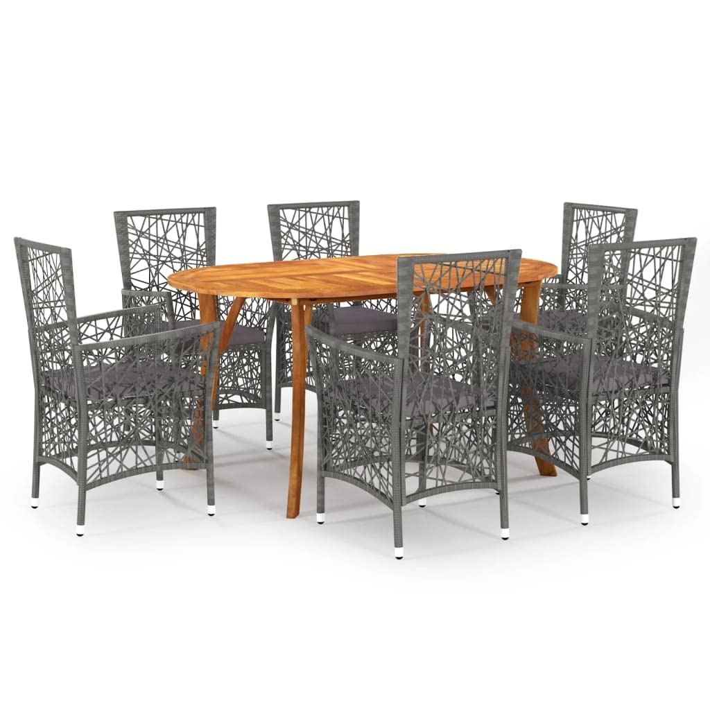 Vidaxl Patio Dining Set 7 Piece Garden Outdoor Balcony Backyard Terrace Dinner Dinette Seating Table Chair Furniture Set Home Gray