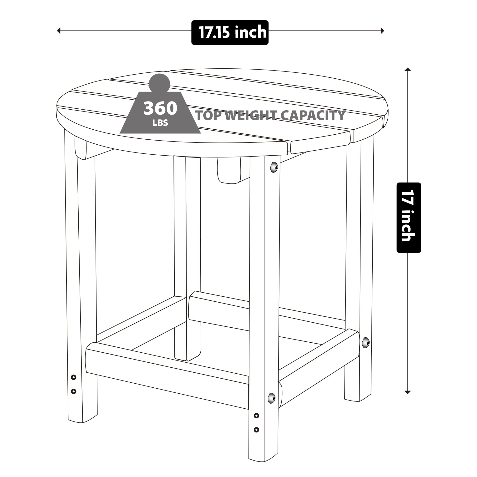 Lzrs Round Adirondack Side Table End Table, Outdoor Side Tables For Patio, Backyard,Pool, Indoor Companion, Easy Maintenance & Weather Resistant(Black)