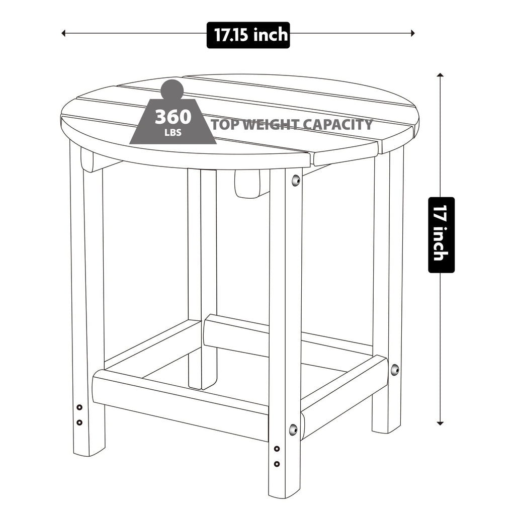 Lzrs Round Adirondack Side Table End Table, Outdoor Side Tables For Patio, Backyard,Pool, Indoor Companion, Easy Maintenance & Weather Resistant(White)