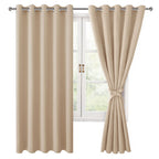Hiasan Blackout Curtains For Bedroom, 60 X 63 Inches Length - Thermal Insulated & Energy Saving Window Curtains For Living Room, 2 Drape Panels Sewn With Tiebacks, Beige