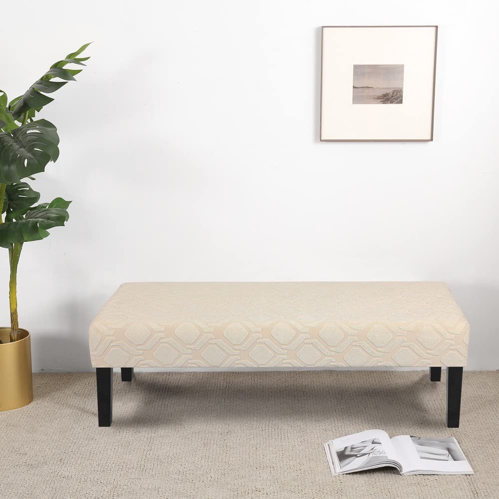 Searchi Dining Bench Cover, Stretch Washable Upholstered Bench Slipcover, Jacquard Bench Seat Protector, Rectangle Bench Covers