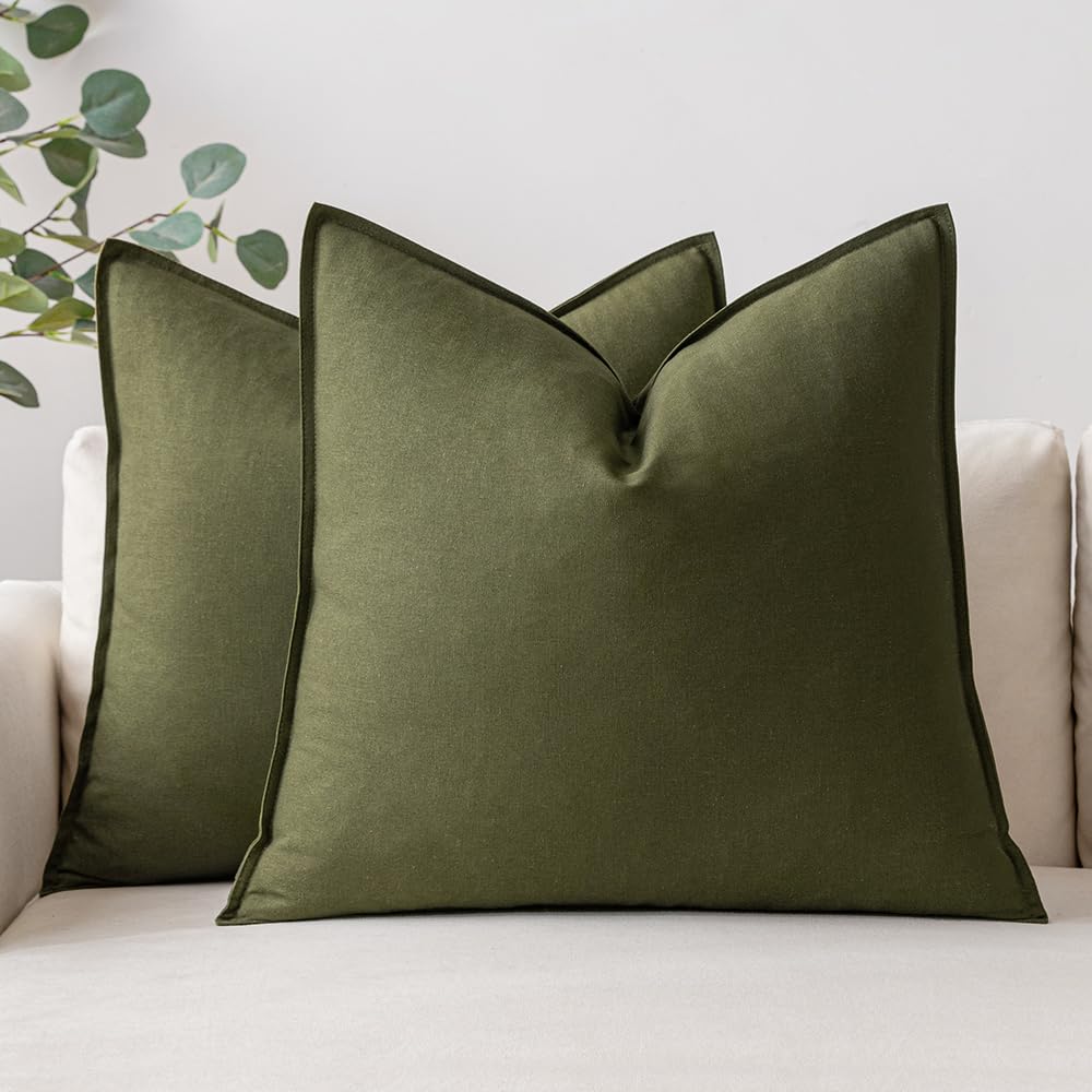 Miulee Pack Of 2 Olive Green Pillow Covers 16X16 Inch Decorative Couch Throw Pillow Covers Spring Linen Cushion Covers Set Moder