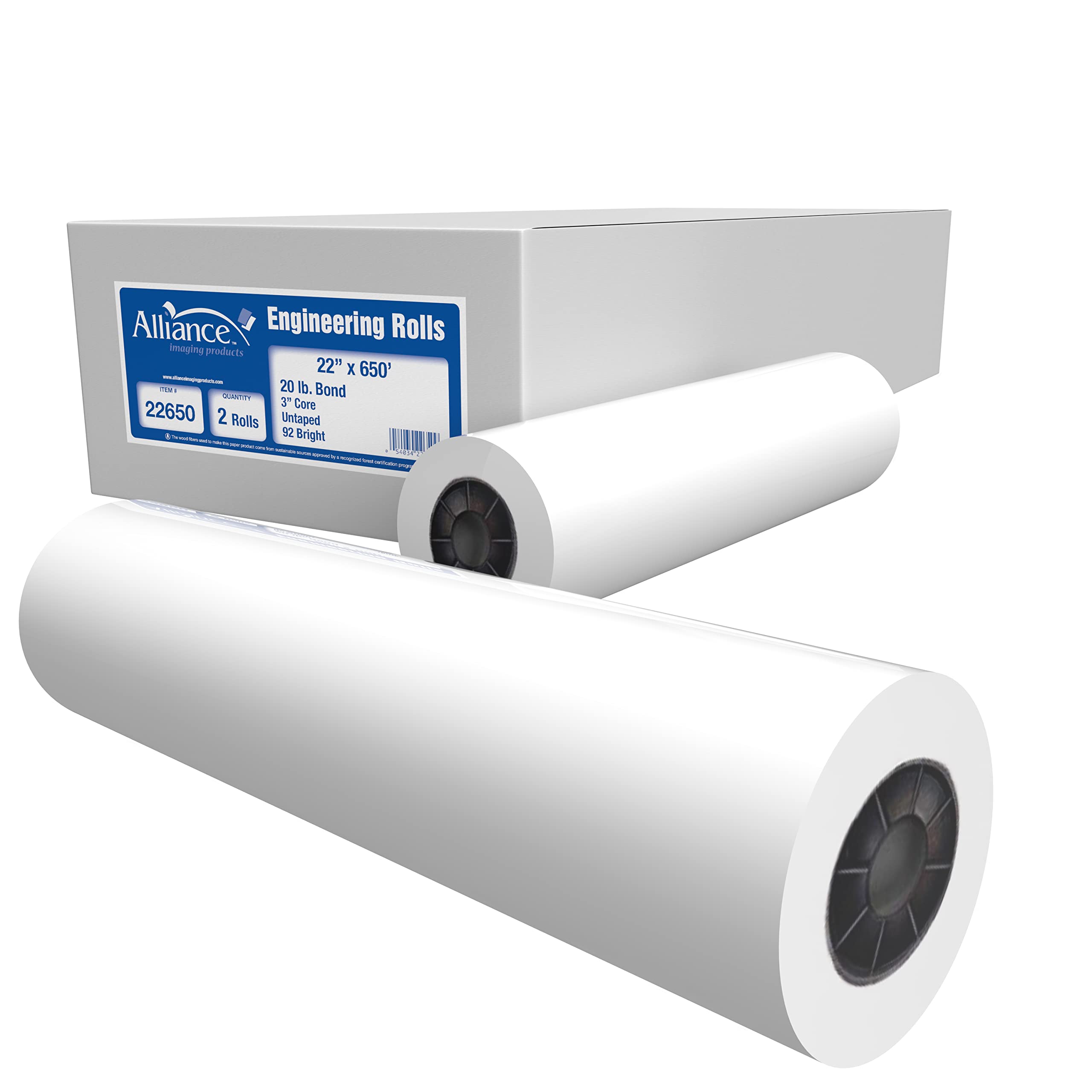 Alliance Wide Format Paper Rolls Bond Engineering (20Lb | 2 Rolls, 22 In X 650 Ft | 3' Core)