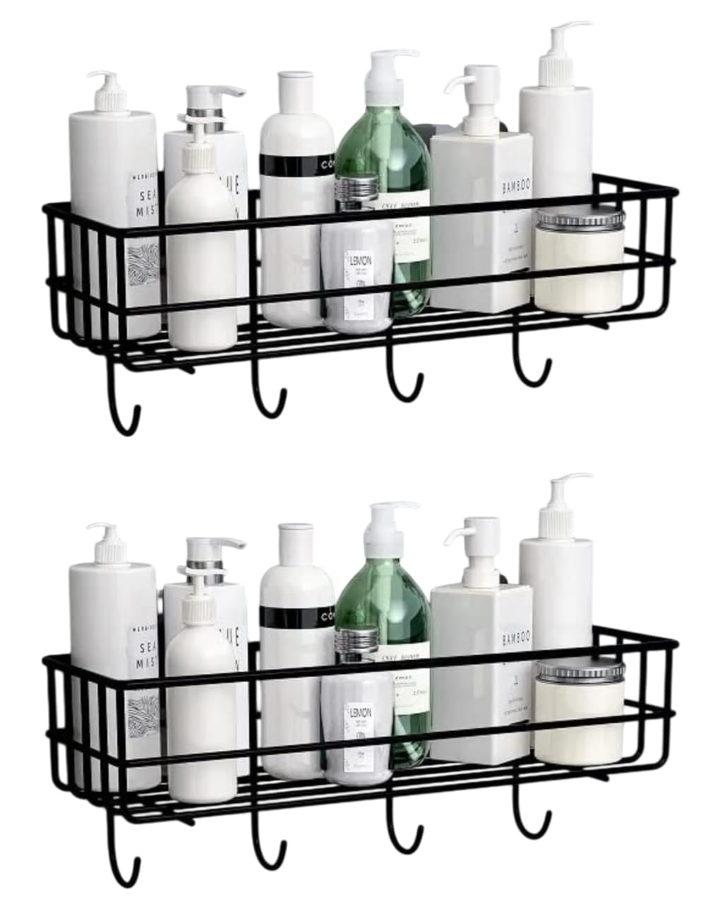Bathroom Shelf For Wall, Self Adhesive Bathroom Organiser, 4 Hooks For Towel Holder, Wall Mounted Bathroom Shelf, Bathroom Organ