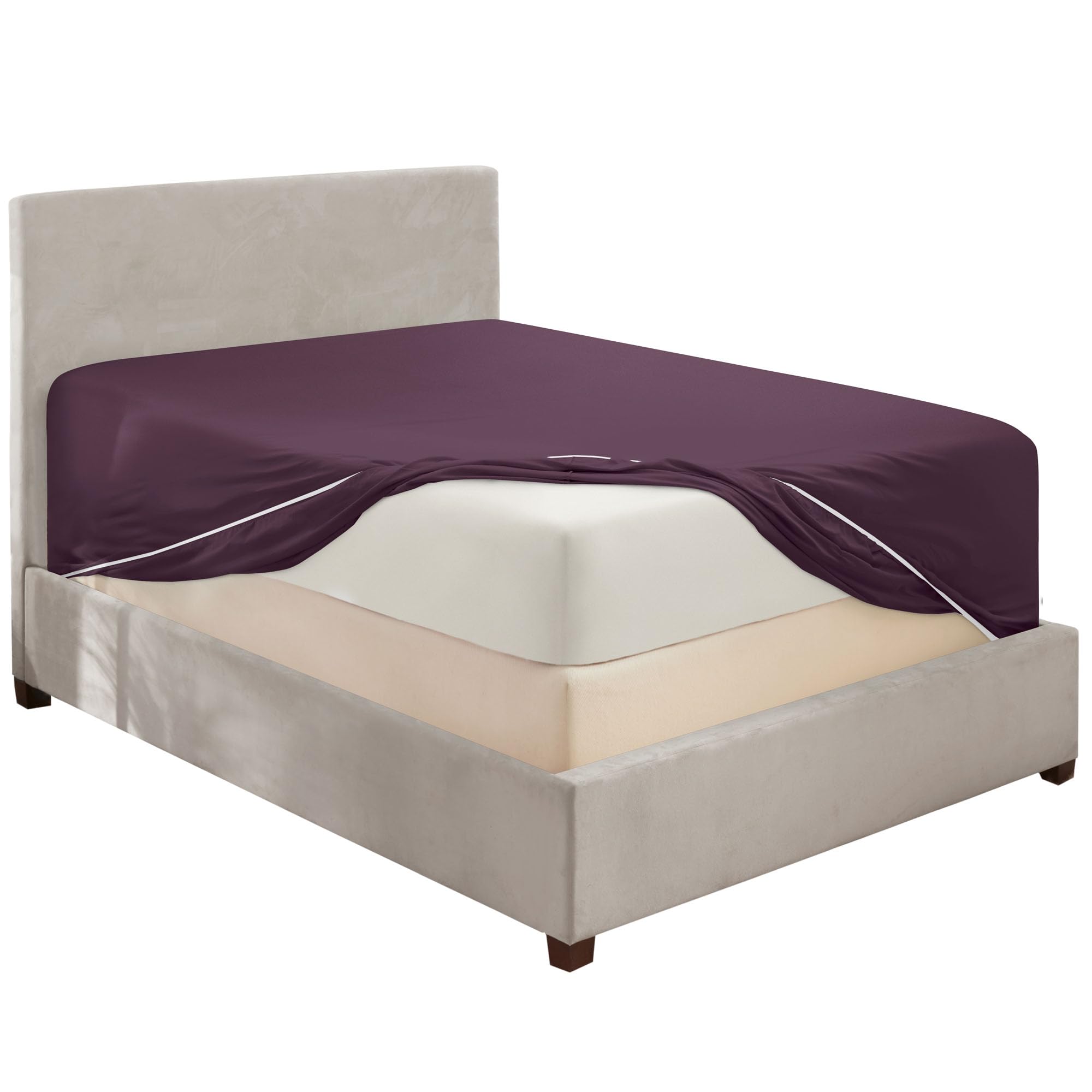 Hearth & Harbor Purple Fitted Sheet Queen Size, Extra Deep Pocket Queen Fitted Sheet Only, 1800 Microfiber Fitted Bed Sheet, Ultra Soft Fitted Queen Sheet Fits Up To 24 '' Mattress
