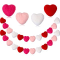 Breling 2 Pieces Valentine Felt Heart Garlands Red Pink White Heart Hanging Garland Felt Romantic Pom Pom Banners for Valentine 