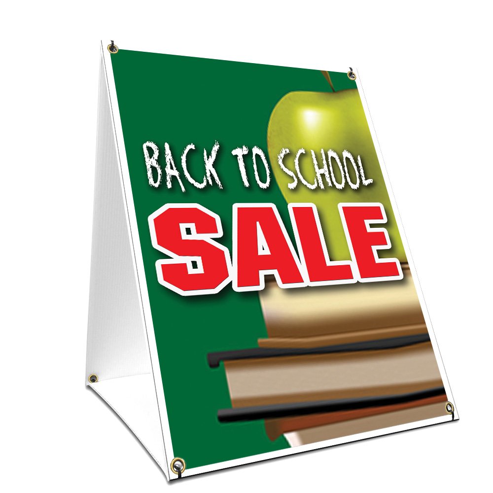 A-Frame Sidewalk Back To School Sale Sign With Graphics On Each Side | 18' X 24' Print Size