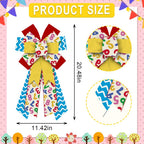 Large Back To School Wreath Bows Yellow Blue Wave Strips Numbers Burlap Linen Bows For Wreaths, School Theme Tree Topper Bows Fo