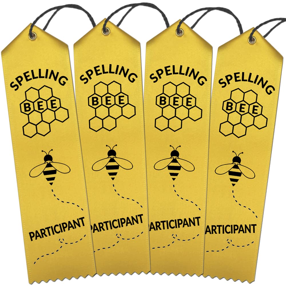 Ribbonsnow Spelling Bee Participant Ribbons - 100 Yellow Ribbons With Card & String