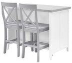 Crosley Furniture Silvia Stainless Steel Top Kitchen Island, Coffee Bar, with a Set of 2 X-Back Stools, White/Gray