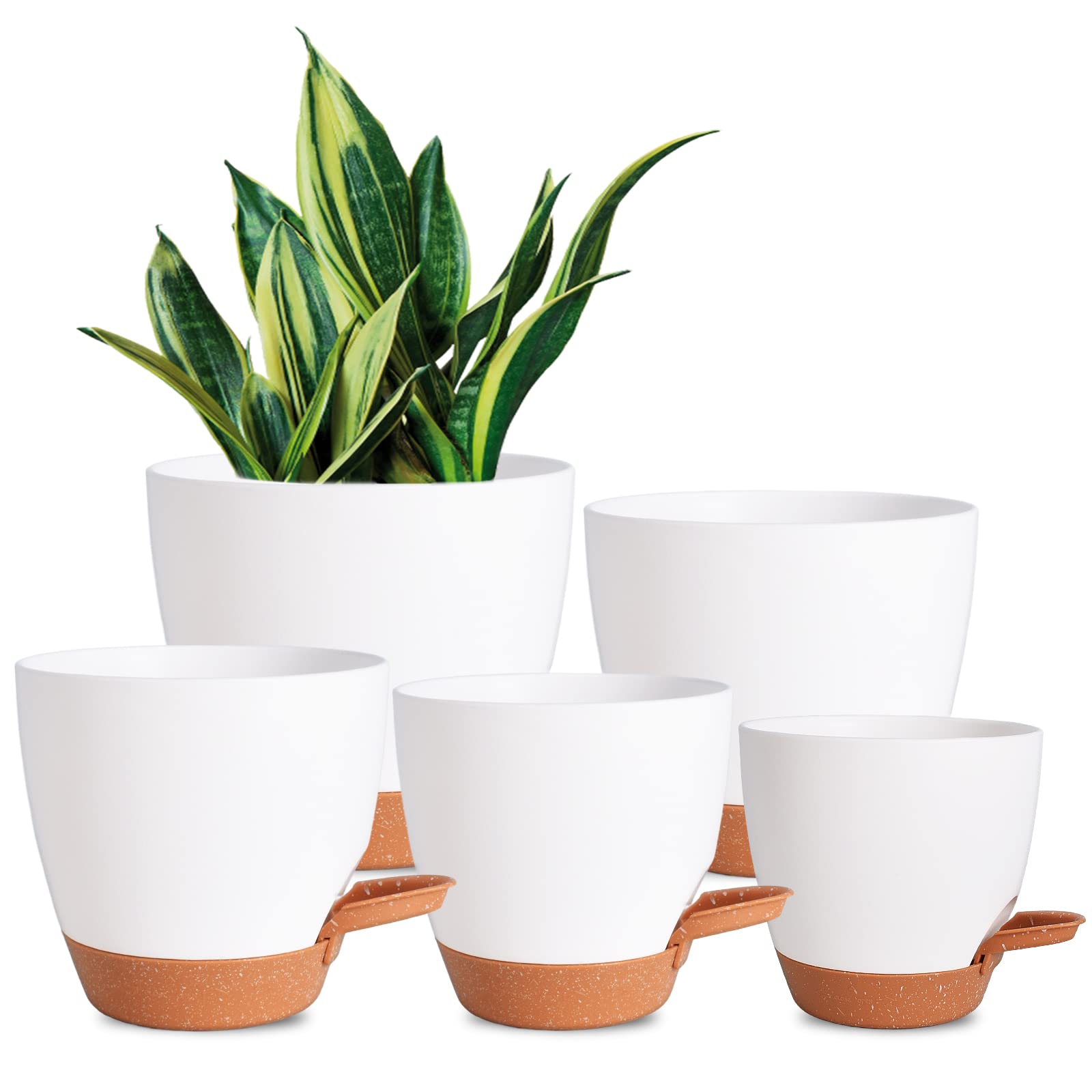 Vanslogreen Plant Pots For Indoor Plants 5 Pack Self Watering Planters, 7/6.5/6/5.5/5 Inch Self Watering Pots With Drainage Hole