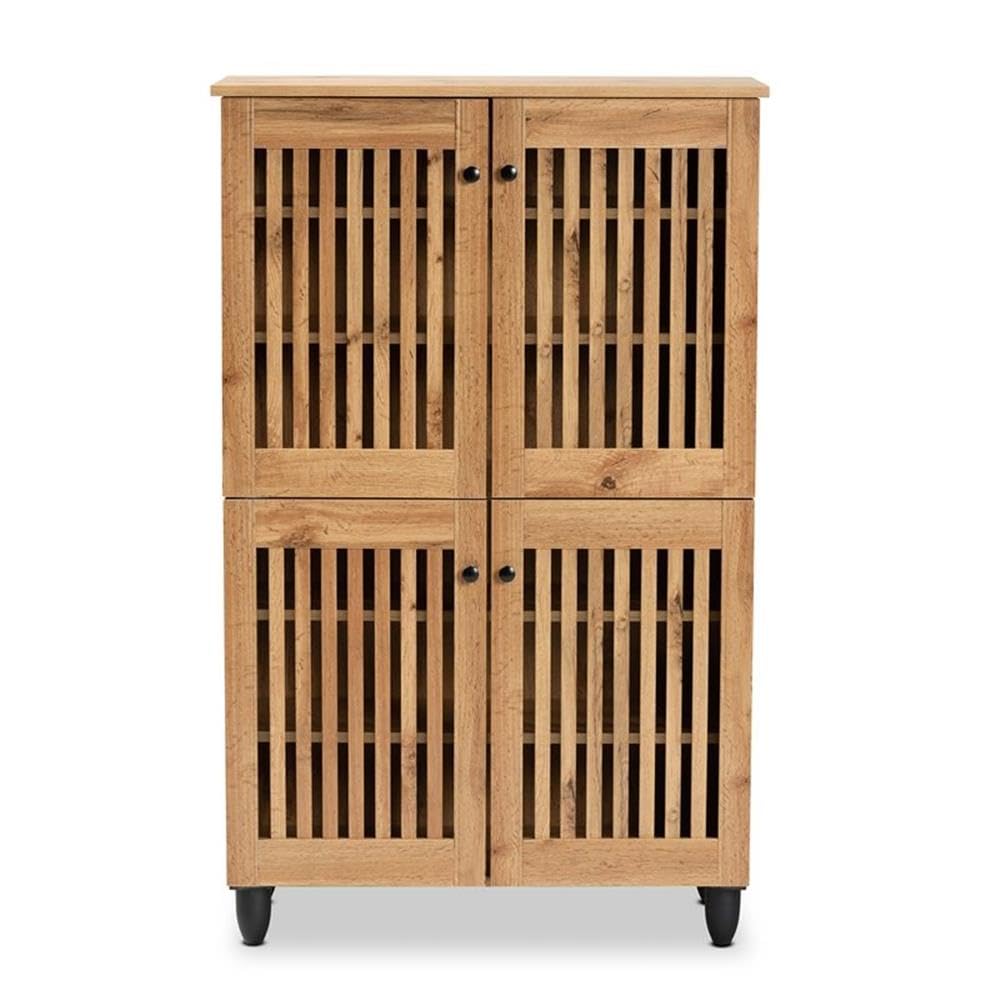 Baxton Studio Fernanda Modern and Contemporary Oak Brown Finished Wood 4-Door Shoe Storage Cabinet